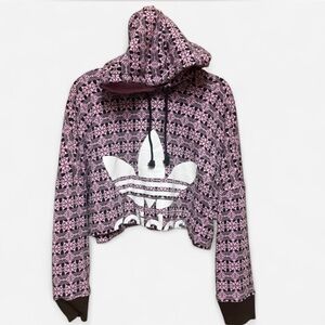 Lavender Cropped Adidas Hoodie  with Black Trefoil Pattern